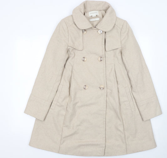 Monsoon Women's Beige Wool Blend Pea Coat Size 10 Mid-Length