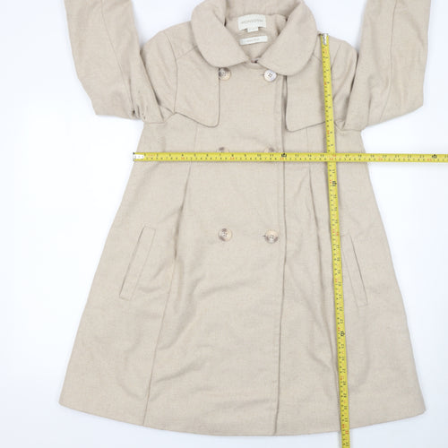 Monsoon Women's Beige Wool Blend Pea Coat Size 10 Mid-Length