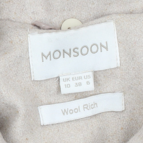 Monsoon Women's Beige Wool Blend Pea Coat Size 10 Mid-Length