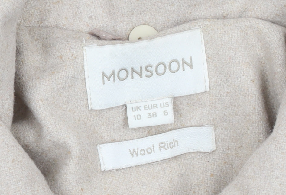 Monsoon Women's Beige Wool Blend Pea Coat Size 10 Mid-Length