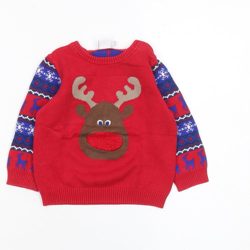 Mini Club Unisex Baby Red Christmas Reindeer Knit Jumper 9-12 Months