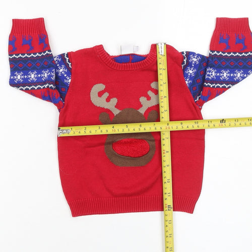 Mini Club Unisex Baby Red Christmas Reindeer Knit Jumper 9-12 Months