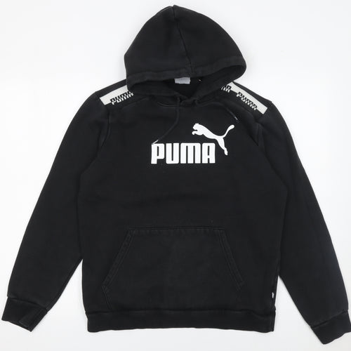 Puma Men's Black Pullover Hoodie Medium Cotton Blend Logo Sweatshirt