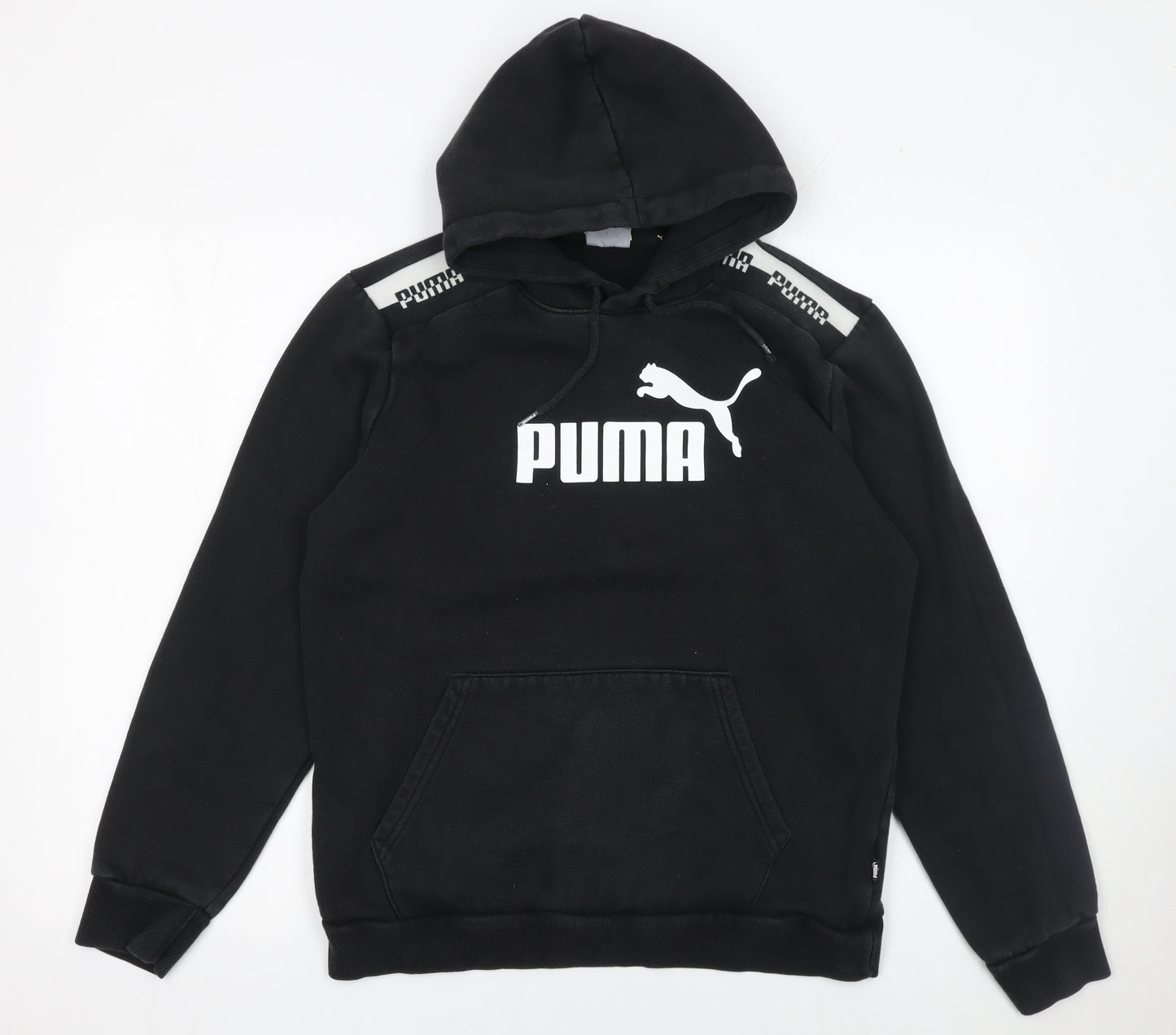 Puma Men's Black Pullover Hoodie Medium Cotton Blend Logo Sweatshirt