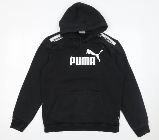 Puma Men's Black Pullover Hoodie Medium Cotton Blend Logo Sweatshirt