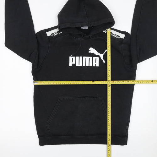 Puma Men's Black Pullover Hoodie Medium Cotton Blend Logo Sweatshirt