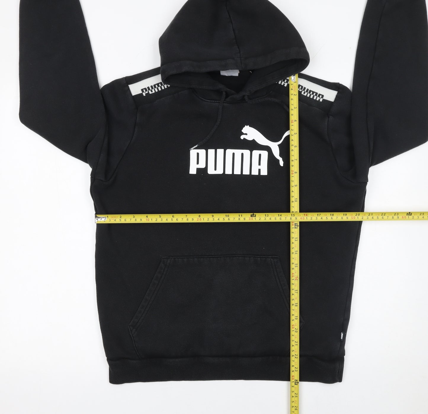 Puma Men's Black Pullover Hoodie Medium Cotton Blend Logo Sweatshirt