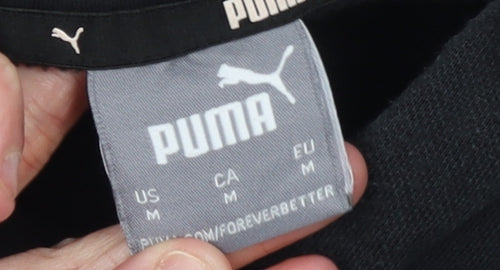 Puma Men's Black Pullover Hoodie Medium Cotton Blend Logo Sweatshirt