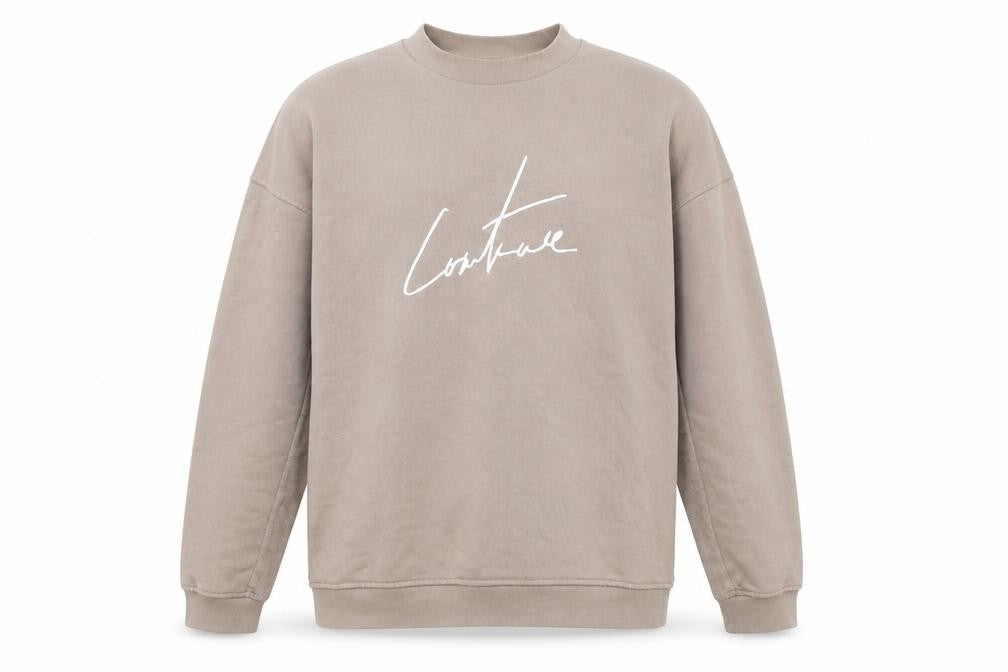 Front view of Couture Men's Beige Logo Sweatshirt, size S, Regular Fit