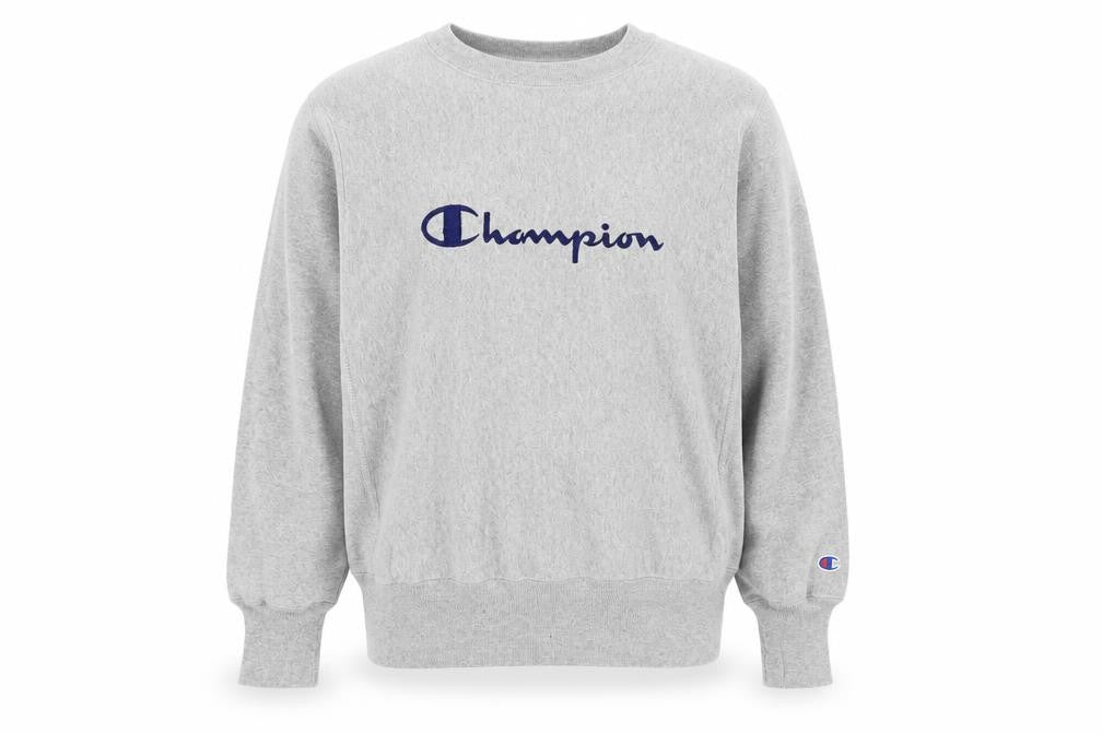 Front view of Champion women’s grey reverse weave sweatshirt medium cotton blend