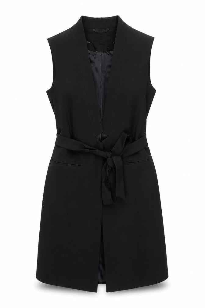 Topshop Women's Black Sleeveless Belted Suit Waistcoat UK 10 Classic Fit