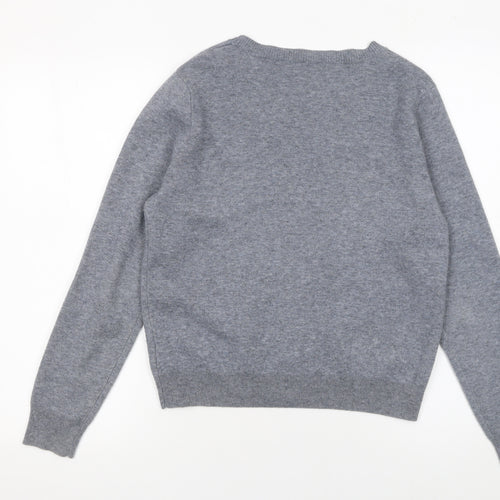 GMXY Girls Grey Cardigan Medium Knit V-Neck Graphic Buttoned Jumper