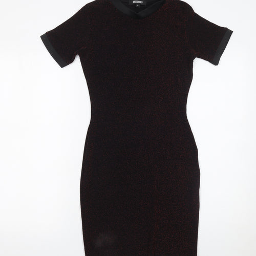 Missguided Women’s Black Metallic Bodycon Dress Size 8 Short Sleeve