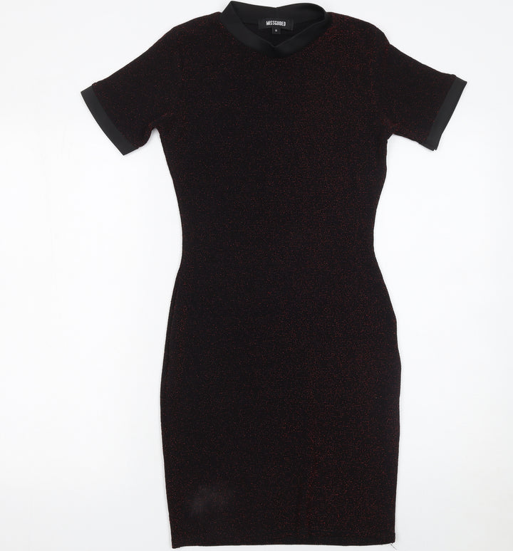Missguided Women’s Black Metallic Bodycon Dress Size 8 Short Sleeve