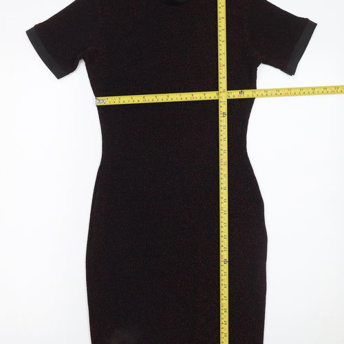 Missguided Women’s Black Metallic Bodycon Dress Size 8 Short Sleeve