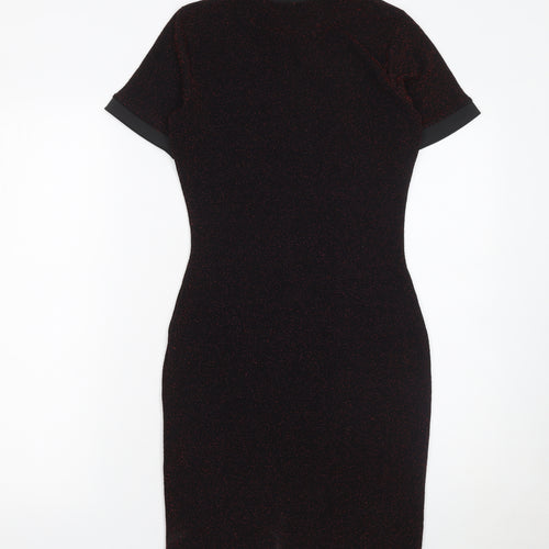 Missguided Women’s Black Metallic Bodycon Dress Size 8 Short Sleeve