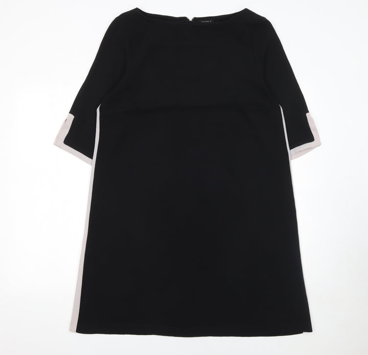Roman Women Black Size 14 Shift Dress 3/4 Sleeve Zip Back