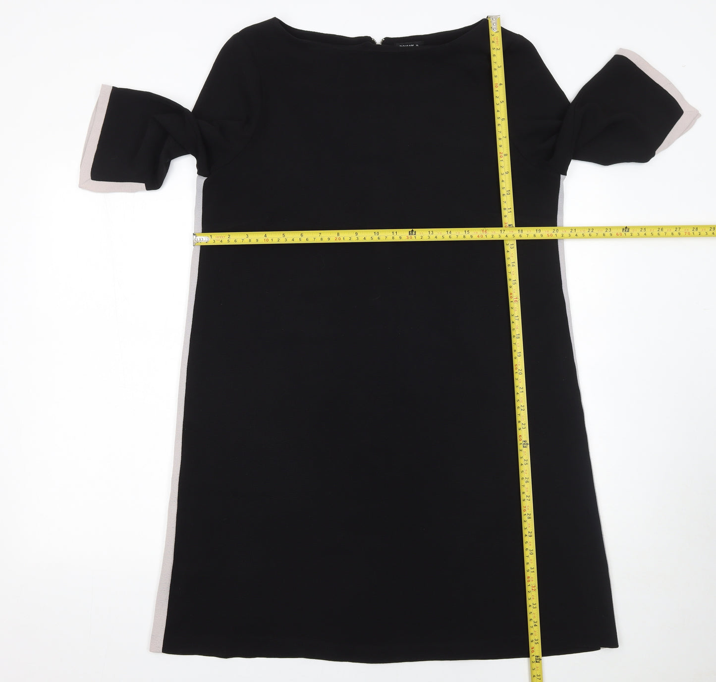 Roman Women Black Size 14 Shift Dress 3/4 Sleeve Zip Back