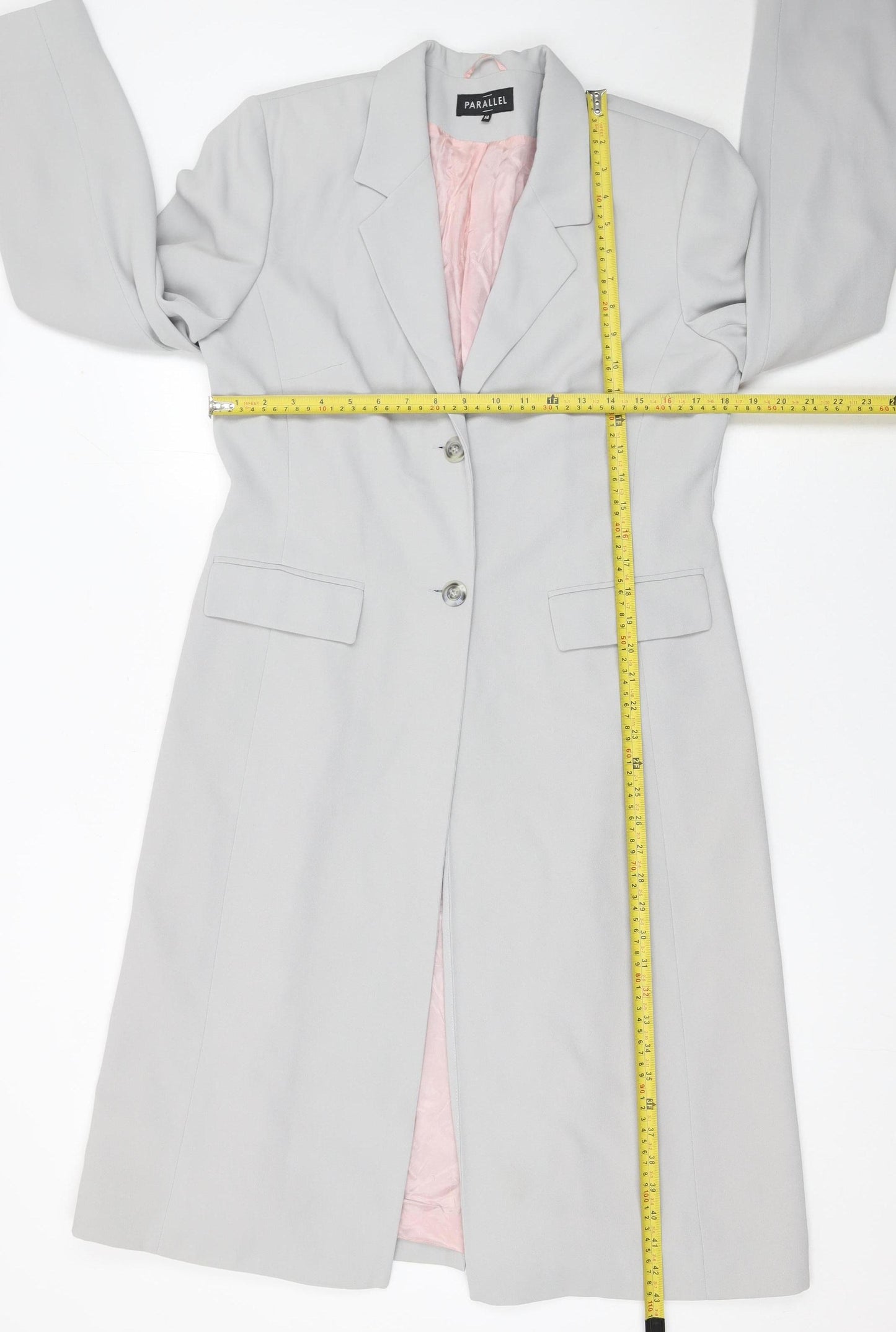 Parallel Women’s Grey Single-Breasted Mid-Length Suit Jacket Size 14