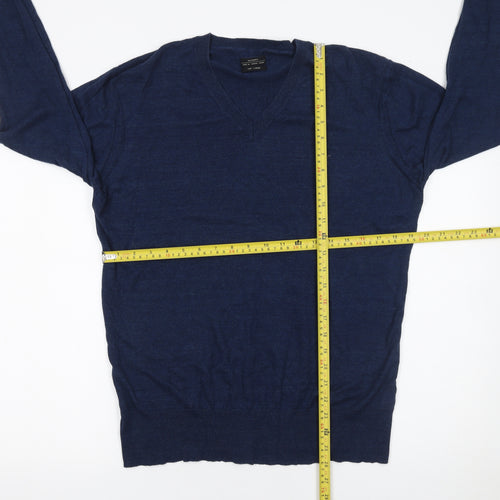 AllSaints Men’s Blue Cotton V-Neck Pullover Jumper Size L