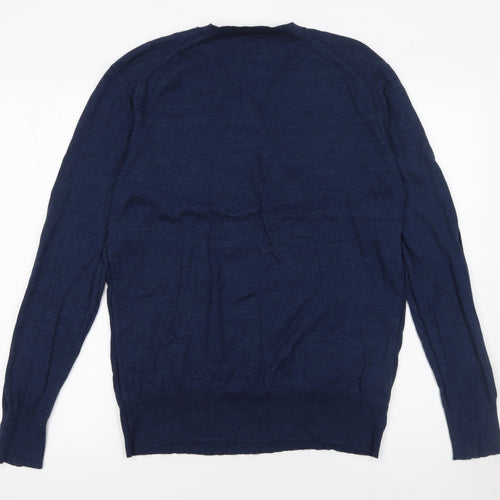 AllSaints Men’s Blue Cotton V-Neck Pullover Jumper Size L