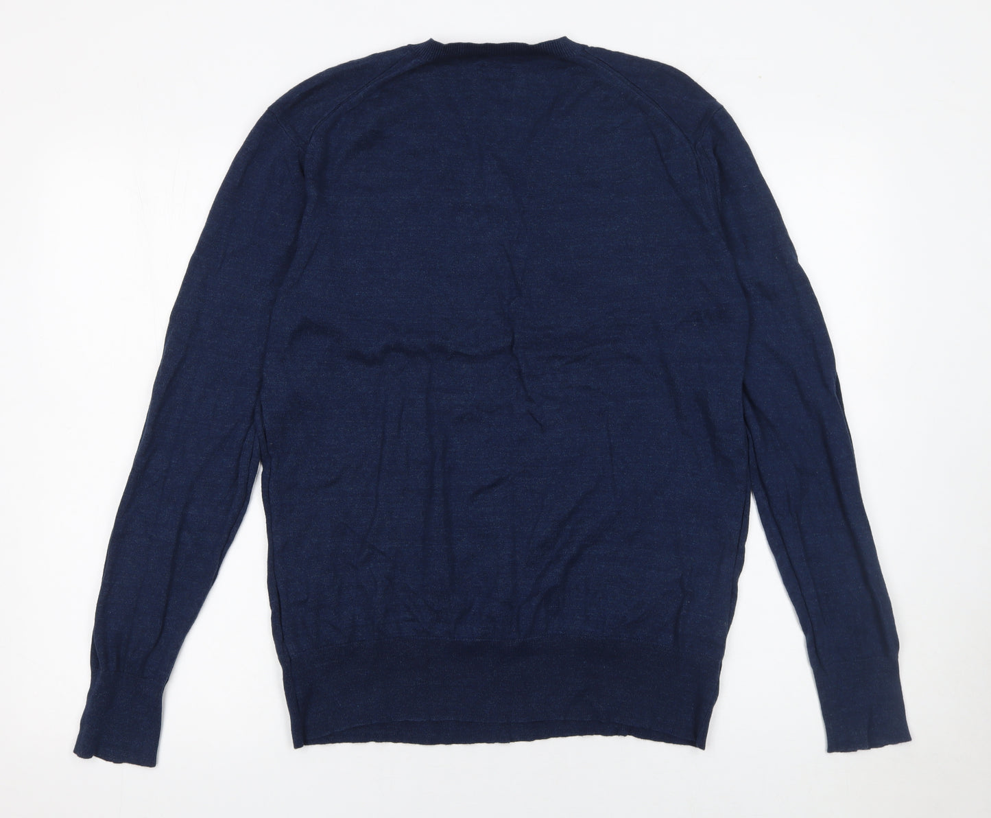 AllSaints Men’s Blue Cotton V-Neck Pullover Jumper Size L