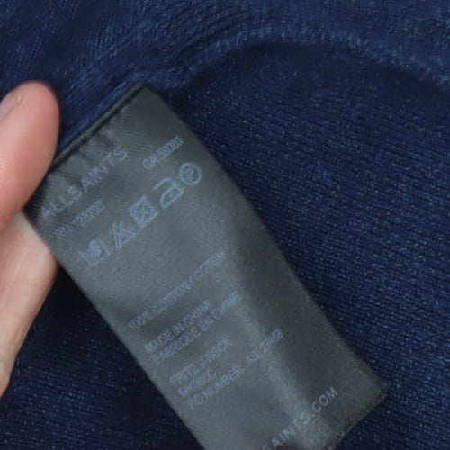 AllSaints Men’s Blue Cotton V-Neck Pullover Jumper Size L