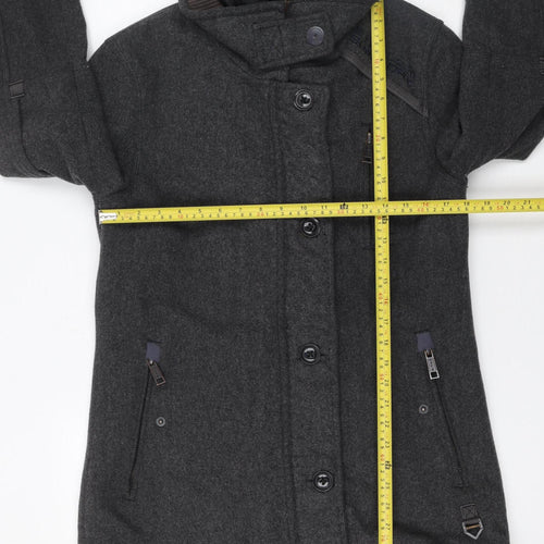 Superdry Men's Grey Wool Blend Hooded Overcoat Size L