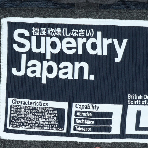 Superdry Men's Grey Wool Blend Hooded Overcoat Size L