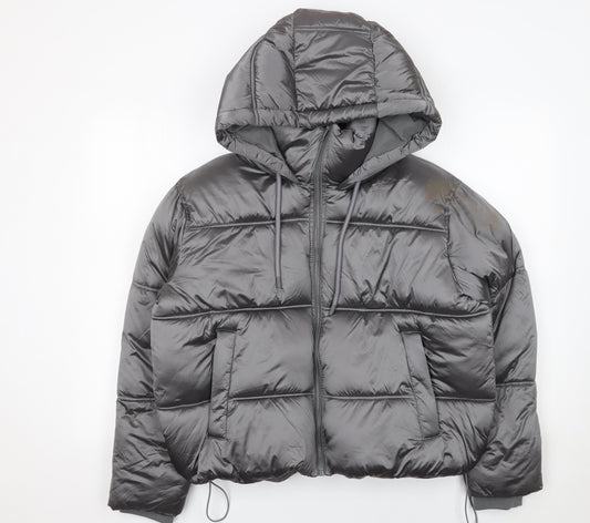 Zara Women Grey Cropped Puffer Jacket Hooded Size S