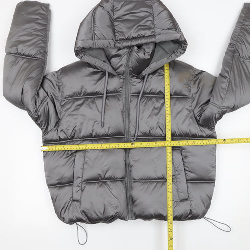 Zara Women Grey Cropped Puffer Jacket Hooded Size S