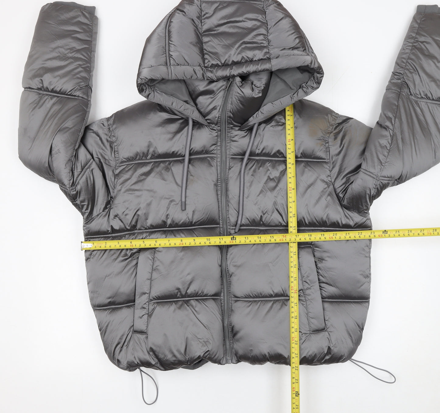 Zara Women Grey Cropped Puffer Jacket Hooded Size S