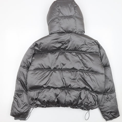 Zara Women Grey Cropped Puffer Jacket Hooded Size S
