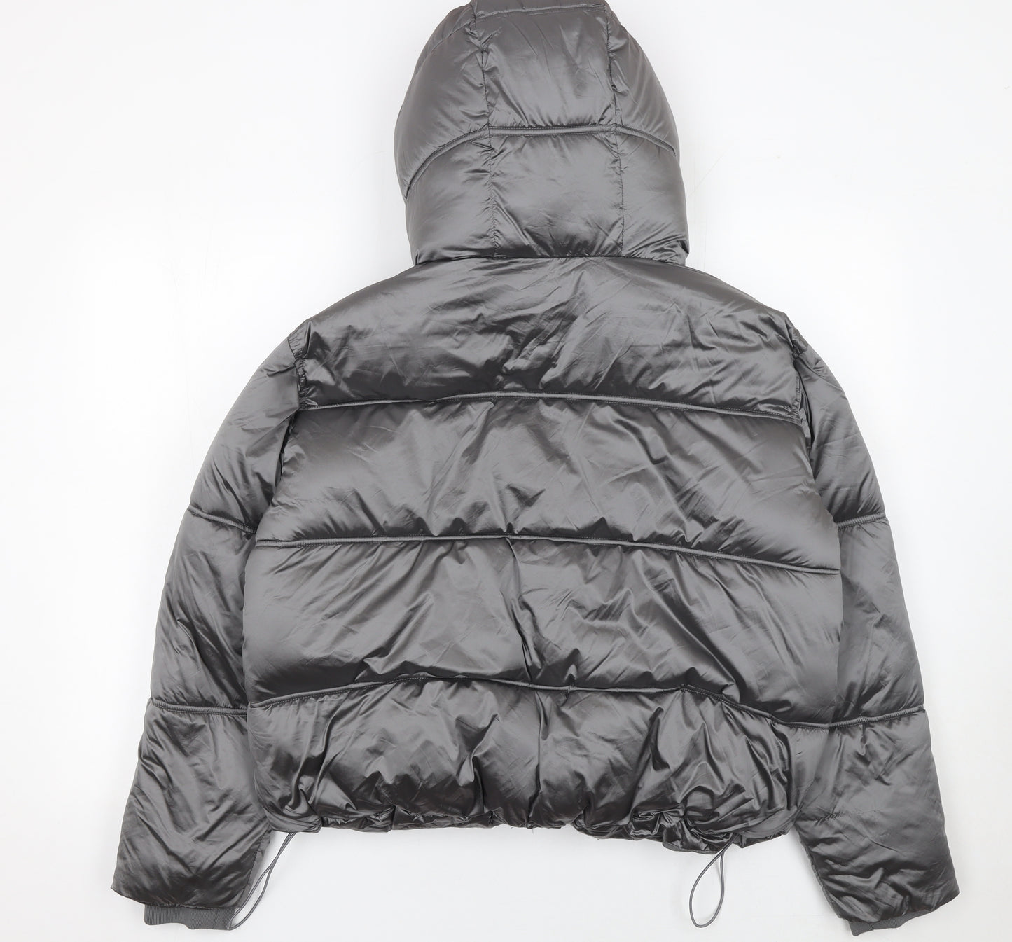 Zara Women Grey Cropped Puffer Jacket Hooded Size S