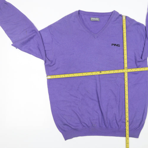 PING Men's Purple V-Neck Cotton Blend Golf Jumper L