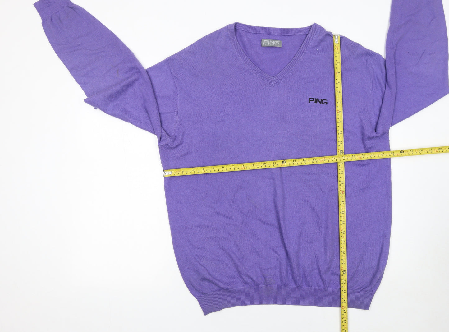 PING Men's Purple V-Neck Cotton Blend Golf Jumper L