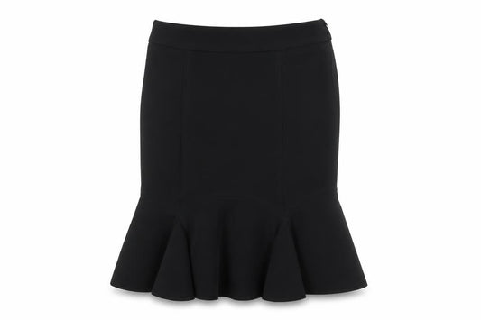 Front view of South women’s black knee length trumpet skirt, size UK 10
