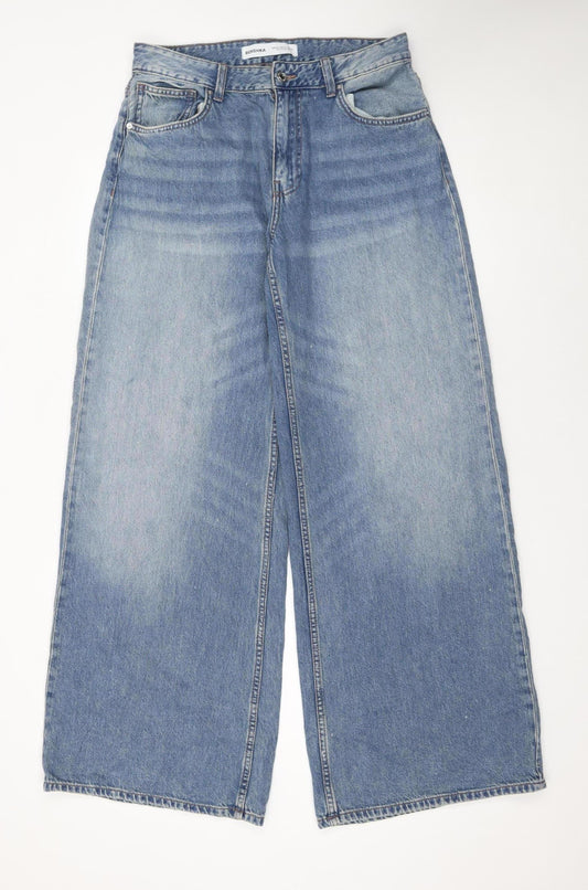 Bershka Men's Blue Wide-Leg Relaxed Fit Jeans Size L