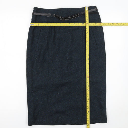 Marks and Spencer Women's Blue Tweed Pencil Skirt Size 10 Belted