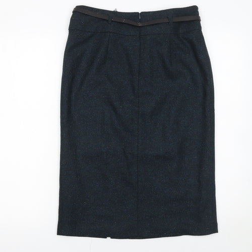 Marks and Spencer Women's Blue Tweed Pencil Skirt Size 10 Belted