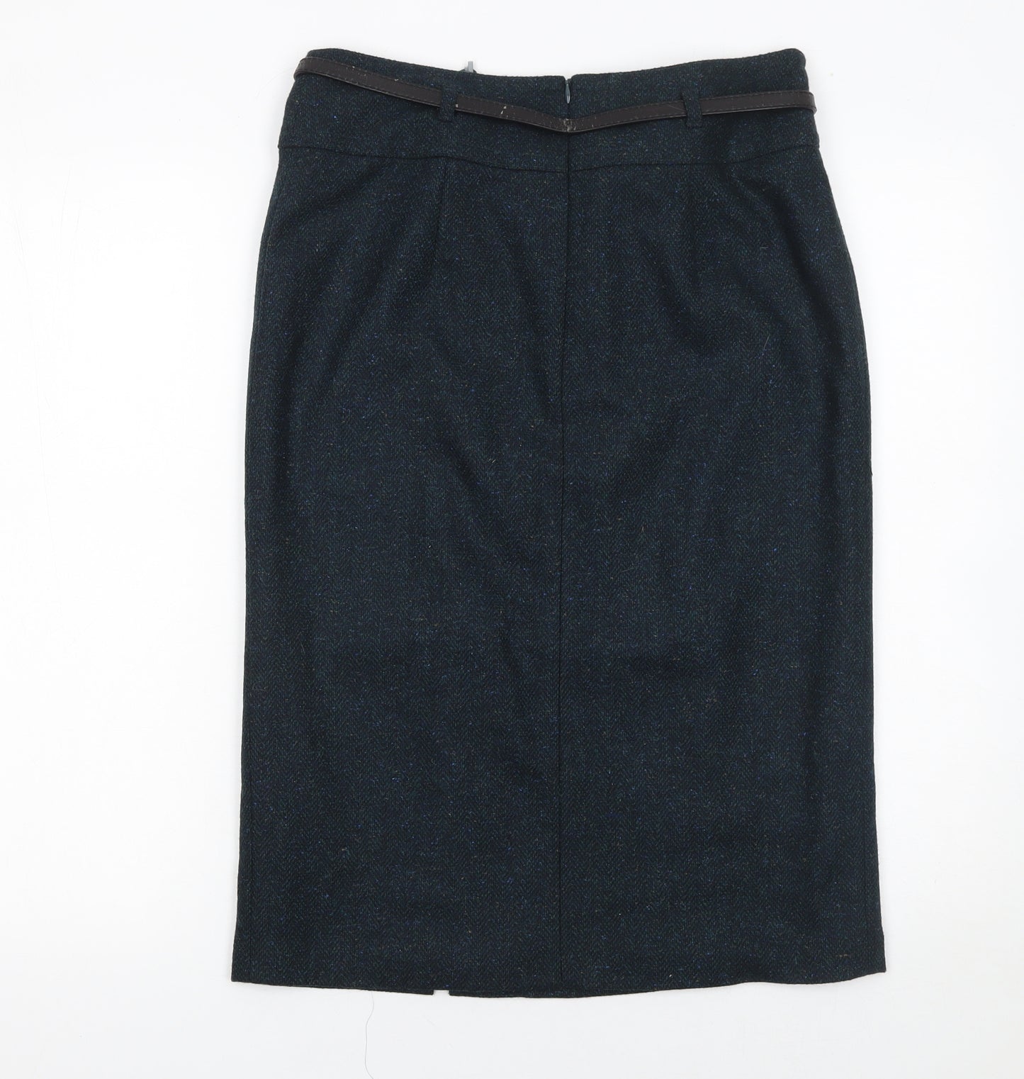 Marks and Spencer Women's Blue Tweed Pencil Skirt Size 10 Belted
