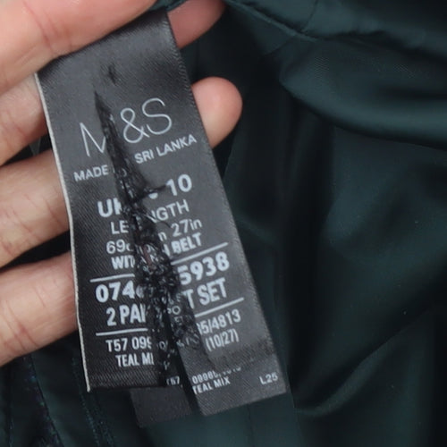 Marks and Spencer Women's Blue Tweed Pencil Skirt Size 10 Belted