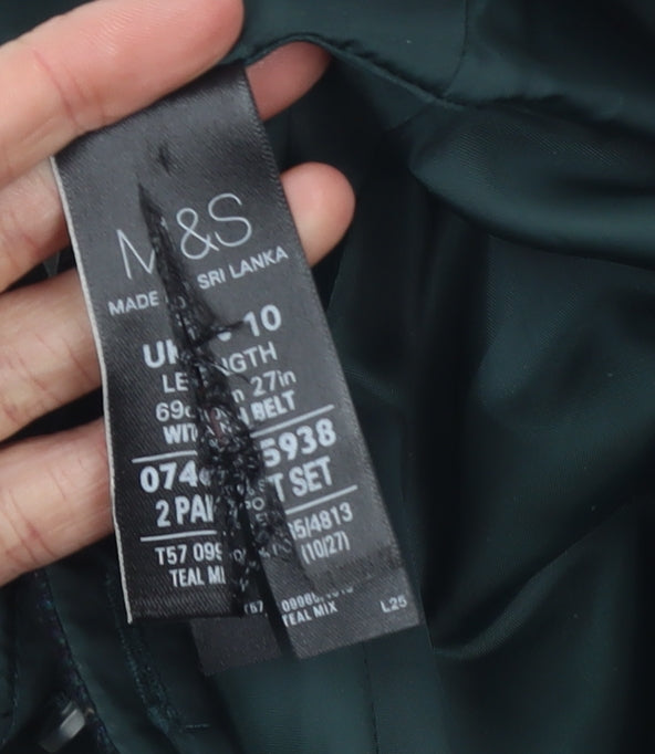 Marks and Spencer Women's Blue Tweed Pencil Skirt Size 10 Belted