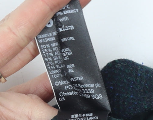 Marks and Spencer Women's Blue Tweed Pencil Skirt Size 10 Belted