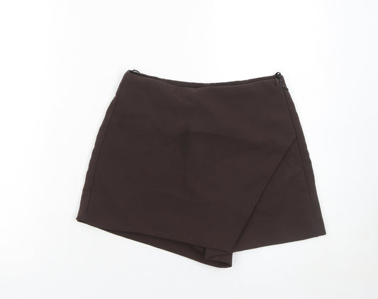 Zara Women Brown Wrap Shorts Size S High Rise Polyester Viscose