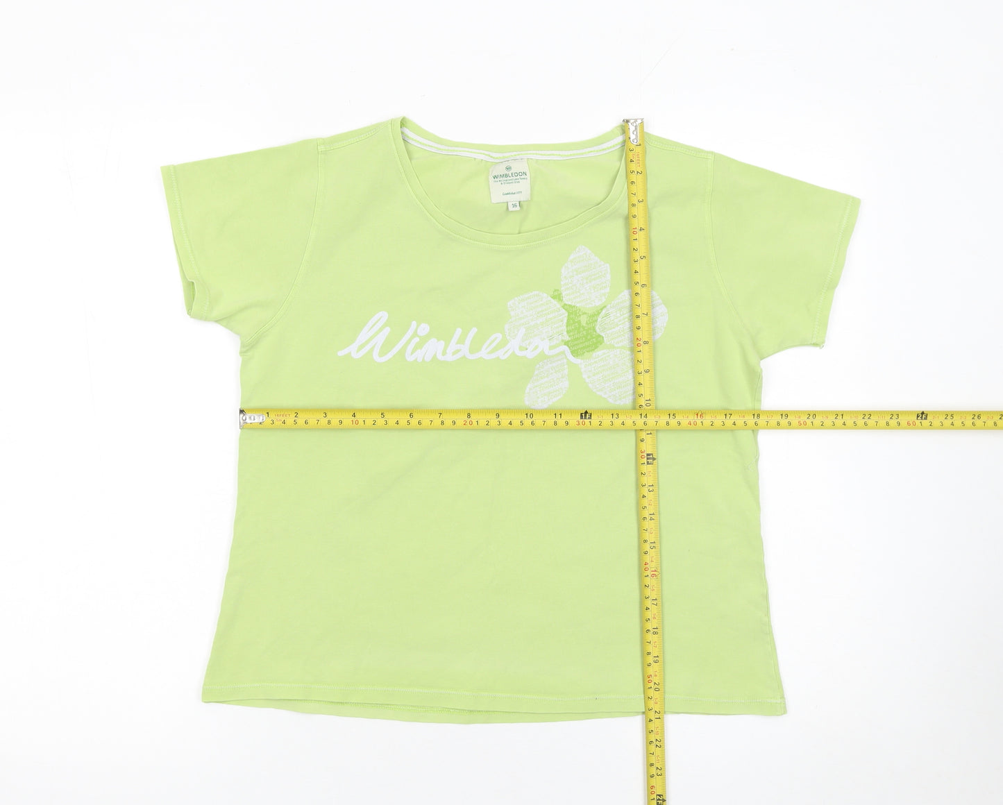Wimbledon Womens Green Size 16 Cotton T-Shirt Short Sleeve