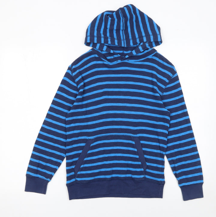 Gap Kids Boys Blue Striped Cotton Pullover Hoodie 8-9 Years
