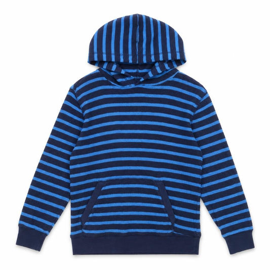 Front view of Gap Kids boys’ blue striped cotton pullover hoodie 8-9 years