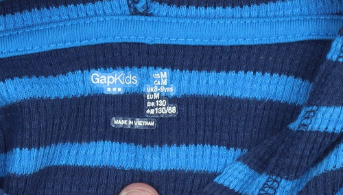 Gap Kids Boys Blue Striped Cotton Pullover Hoodie 8-9 Years