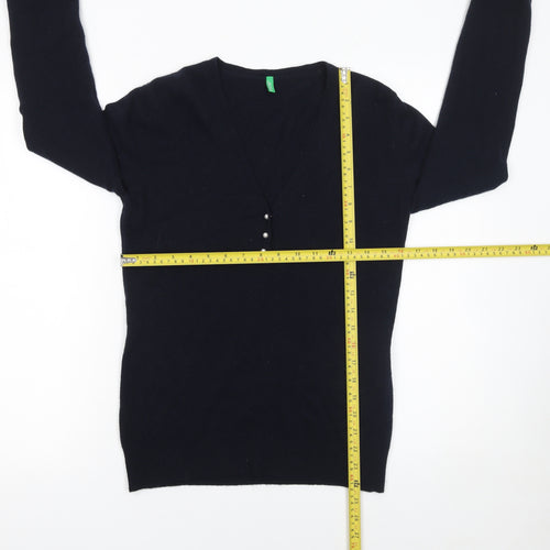 United Colors of Benetton Women’s Black Wool V-Neck Pullover Jumper Size 12